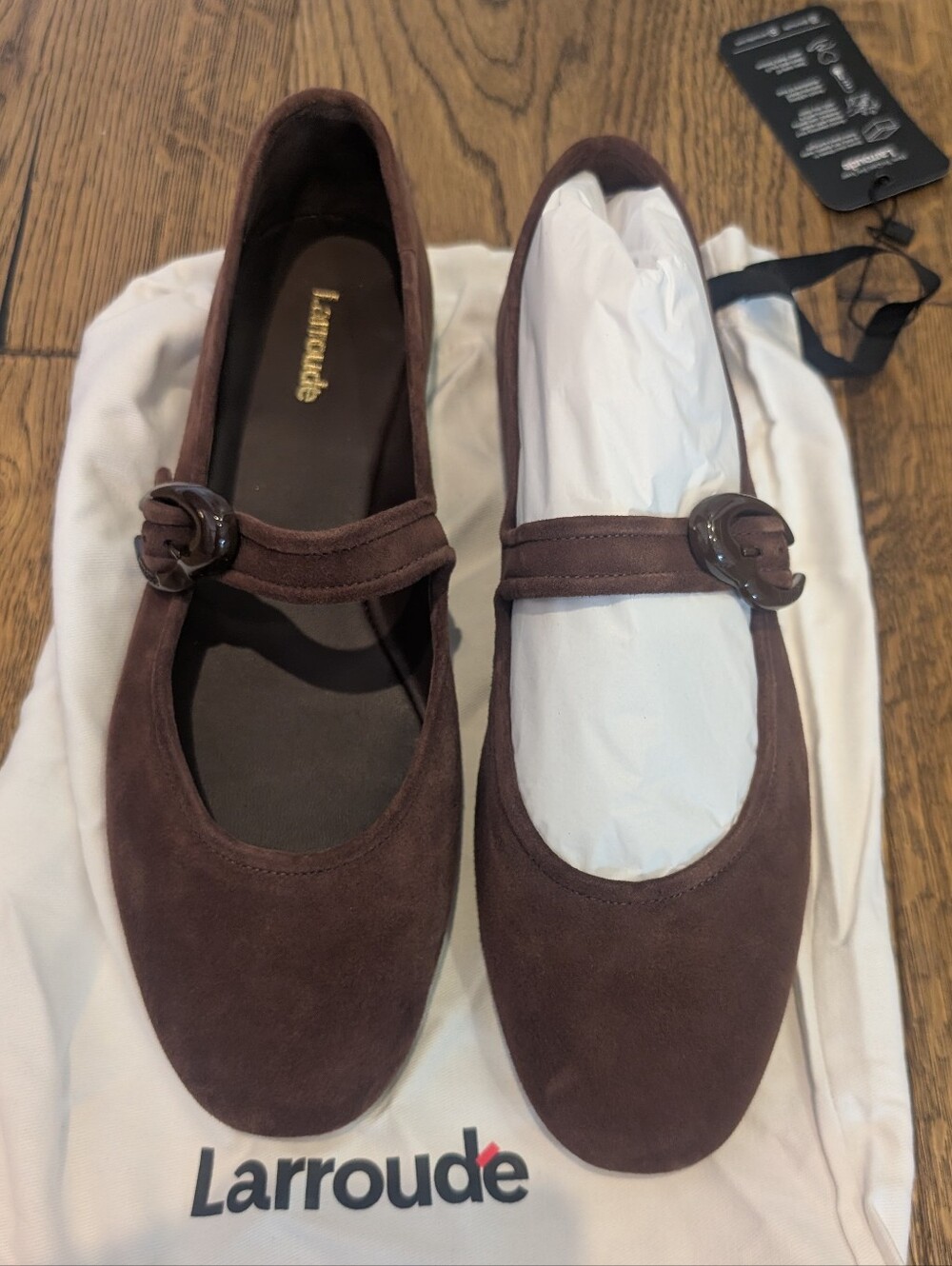 Larroude Verona Suede Mary Jane Ballet Flats in Brown